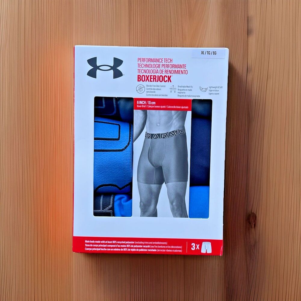 Under Armour Boxerjock 3-Pack Tech 6" Boxer Briefs Men’s XL Blue Performance